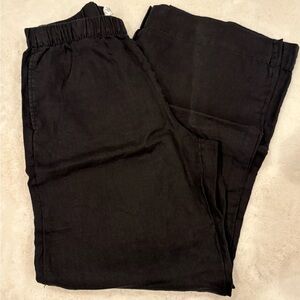 Black Elastic-Waist Cotton-Linen Pants